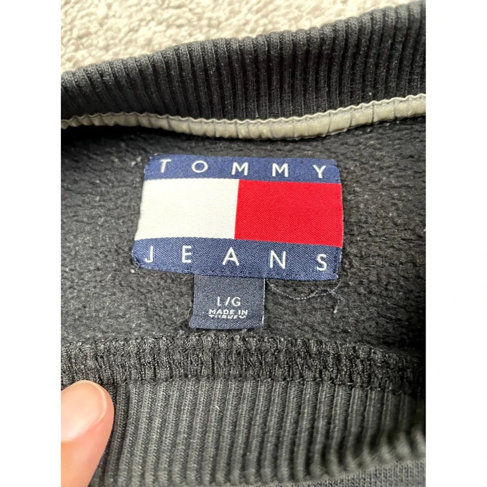Vintage Tommy Jeans Sweater Womens Large Black Logo Crewneck Hilfiger Classic 90